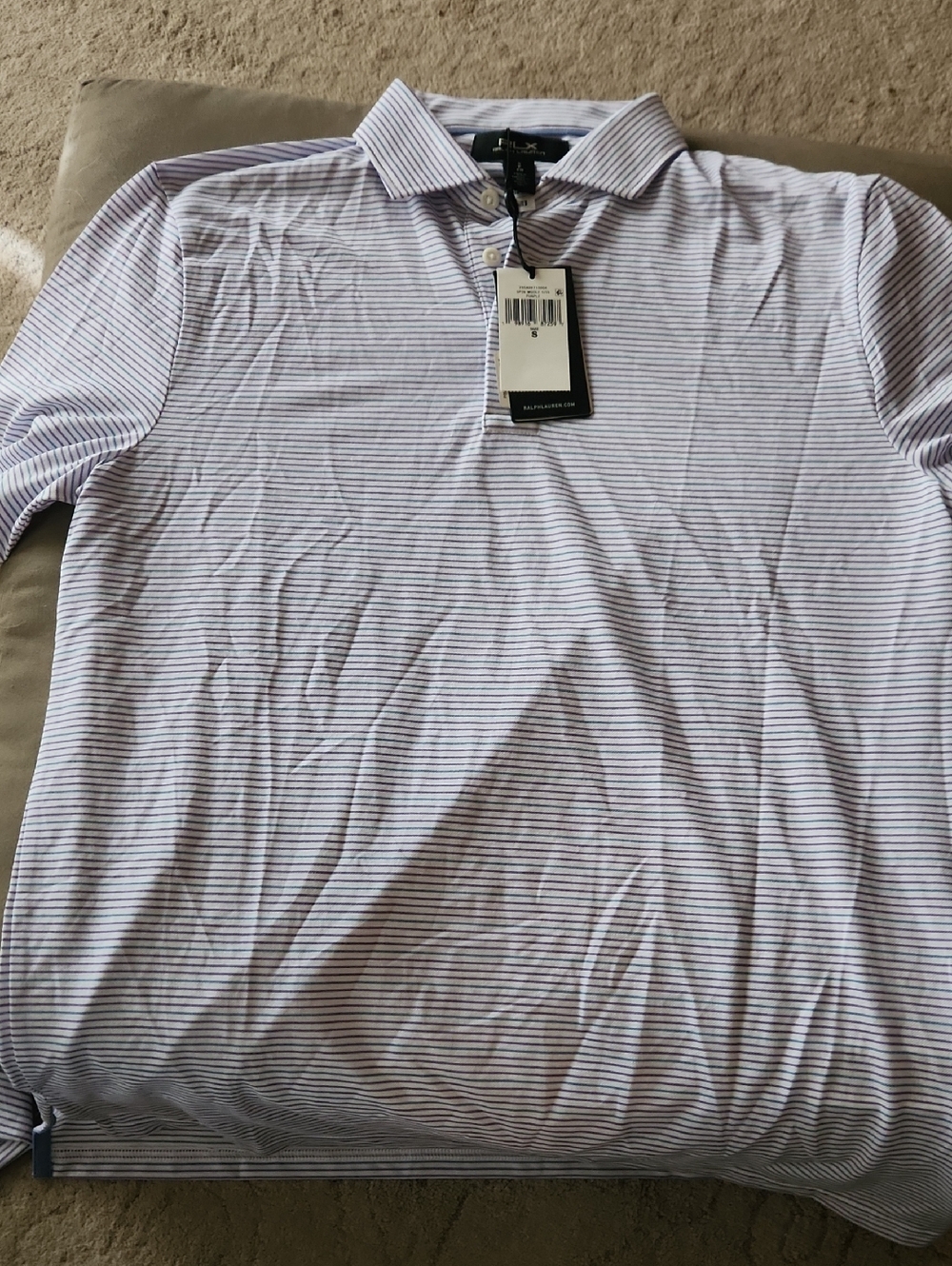 RLX Ralph Lauren Men's Lavender and White Striped Polo